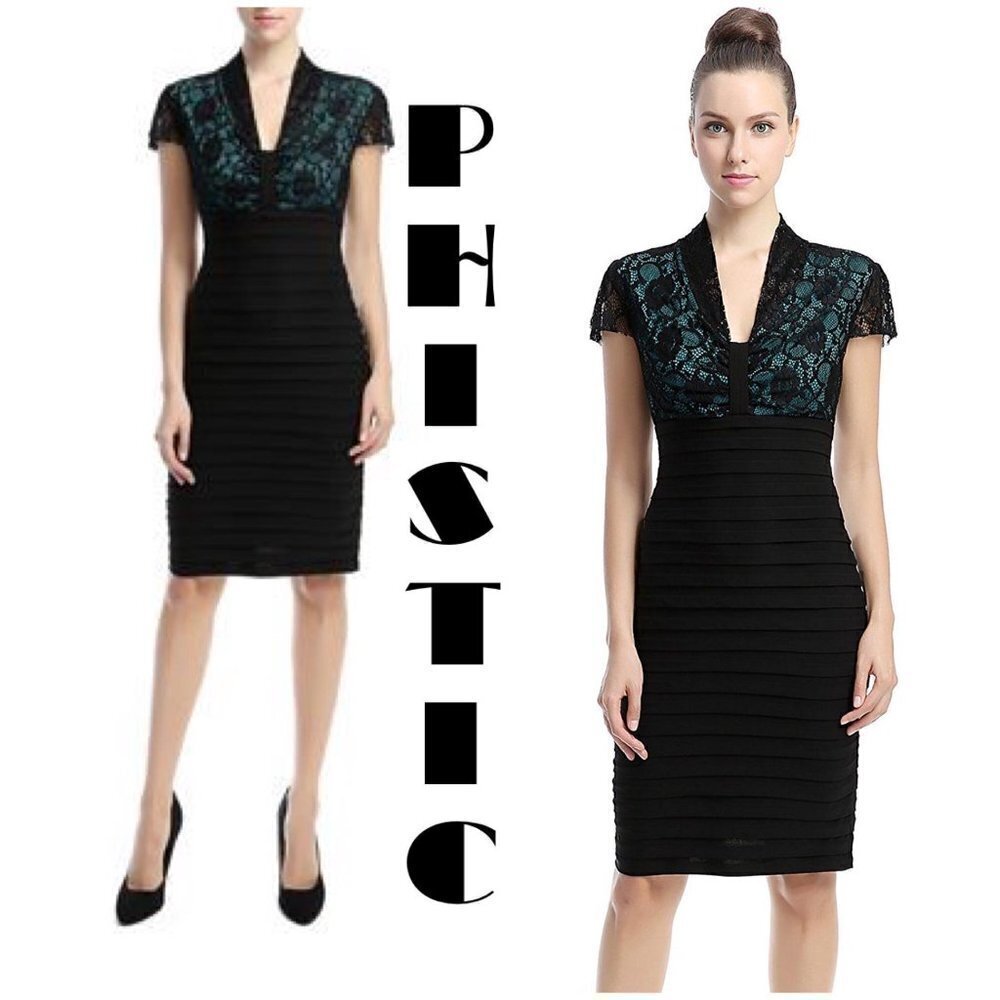 Phistic Vanessa Short Sleeve Sheath Dress Black turquoise